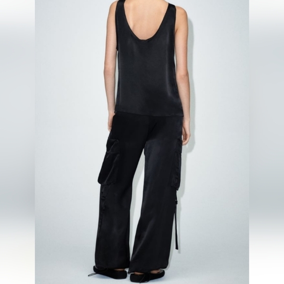 Zara Flowy Satin Cargo Pants Sz-M - Picture 5 of 15